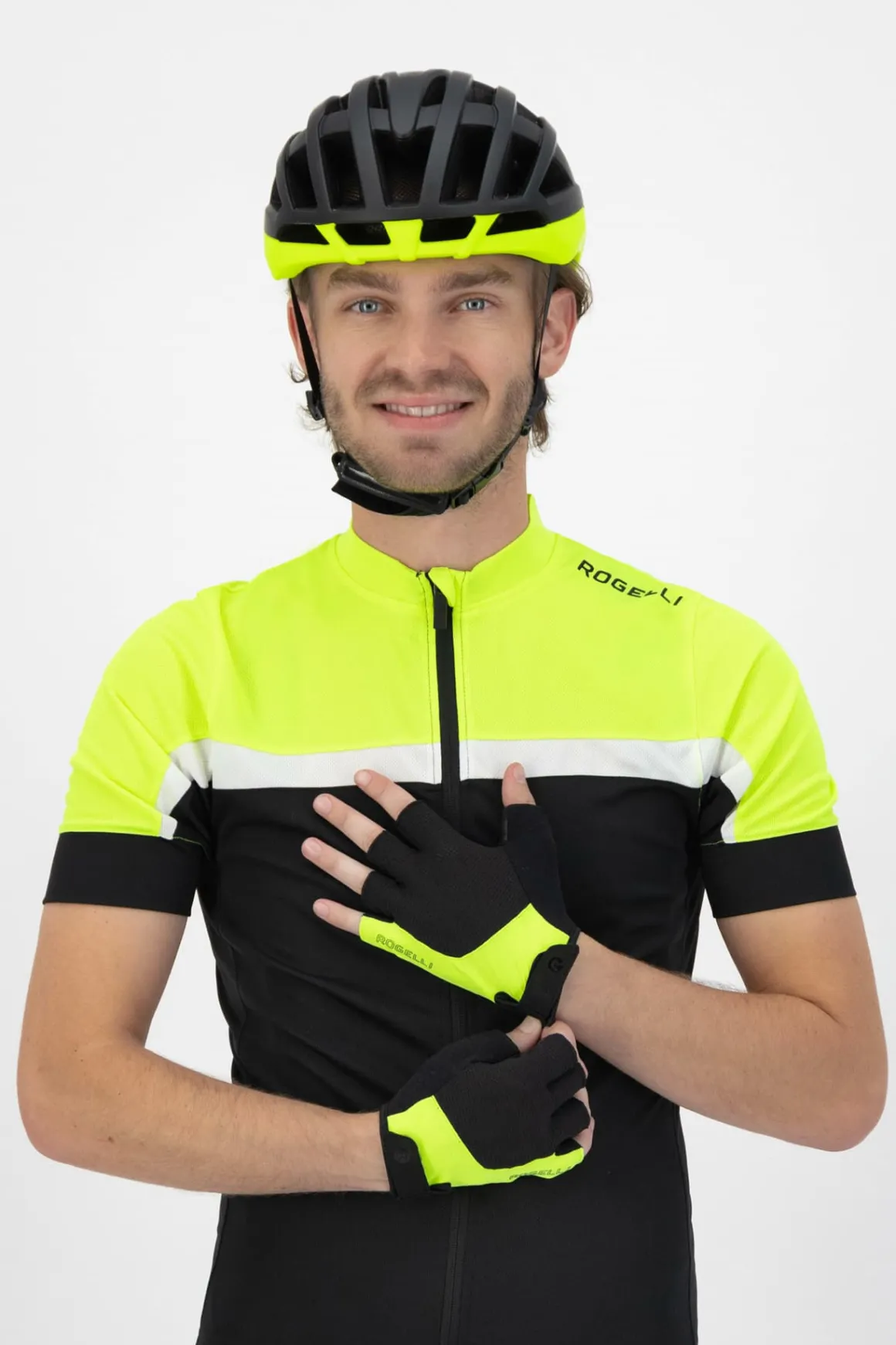 RękawiczkiroweroweRogelliESSENTIAL,odblaskowożółte